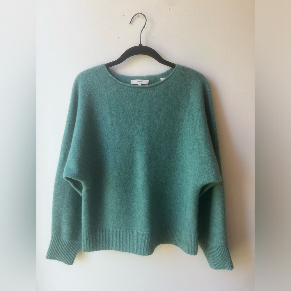 Vince Boiled Cashmere Dolman Boatneck Pullover in Heather Sea Laurel  Small